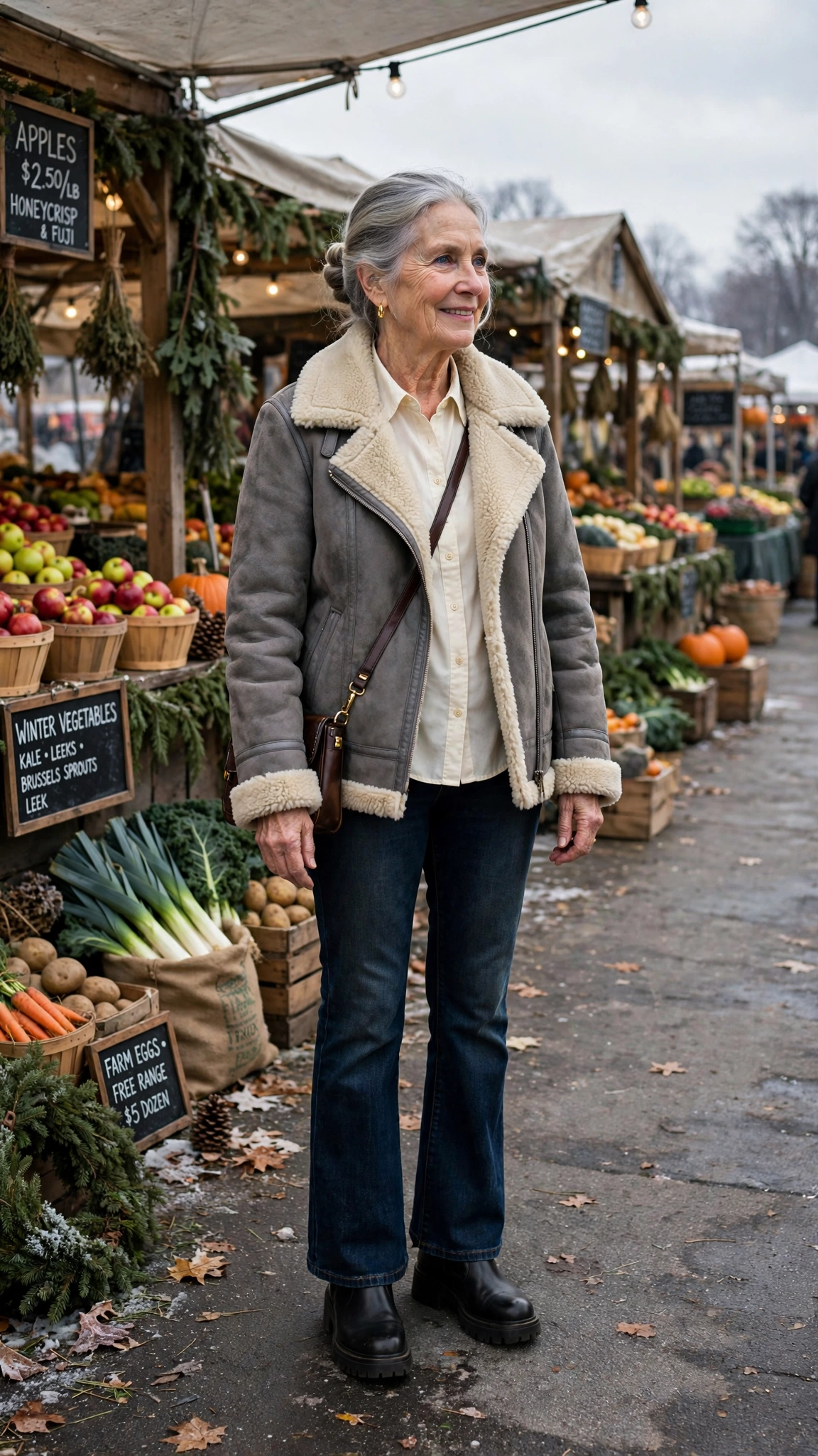 20 Women over 60 shearling lined jacket outfits for outdoor markets That Are Chic, Warm and Elegant 12 20 Women over 60 shearling lined jacket outfits for outdoor markets That Are Chic, Warm and Elegant - idea 11