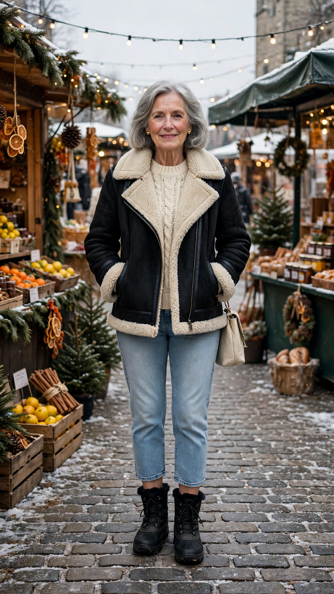 20 Women over 60 shearling lined jacket outfits for outdoor markets That Are Chic, Warm and Elegant 14 20 Women over 60 shearling lined jacket outfits for outdoor markets That Are Chic, Warm and Elegant - idea 13