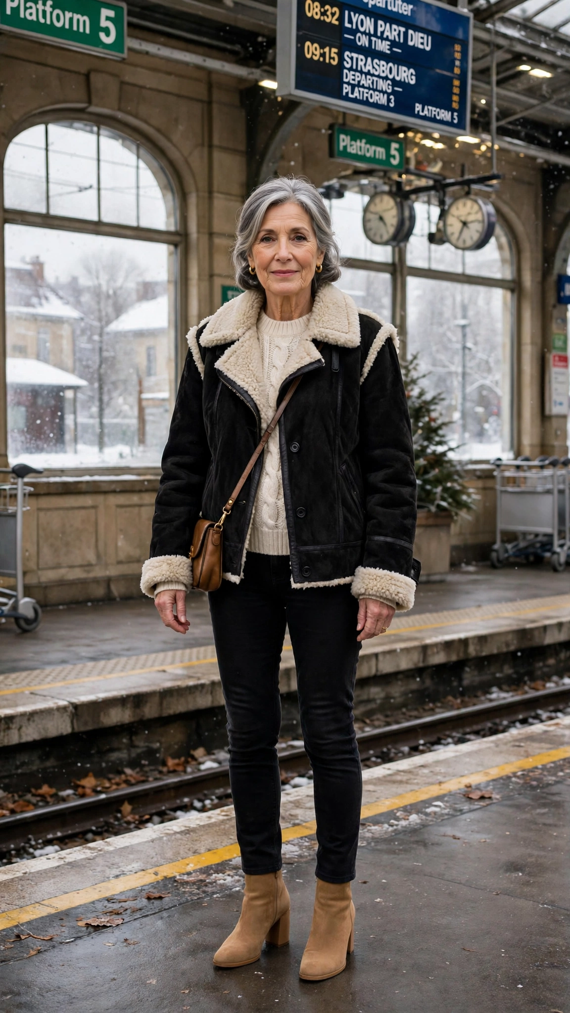 50 Women over 60 suede shearling jacket outfits for winter travel That Are Chic, Warm and Elegant - idea 1
