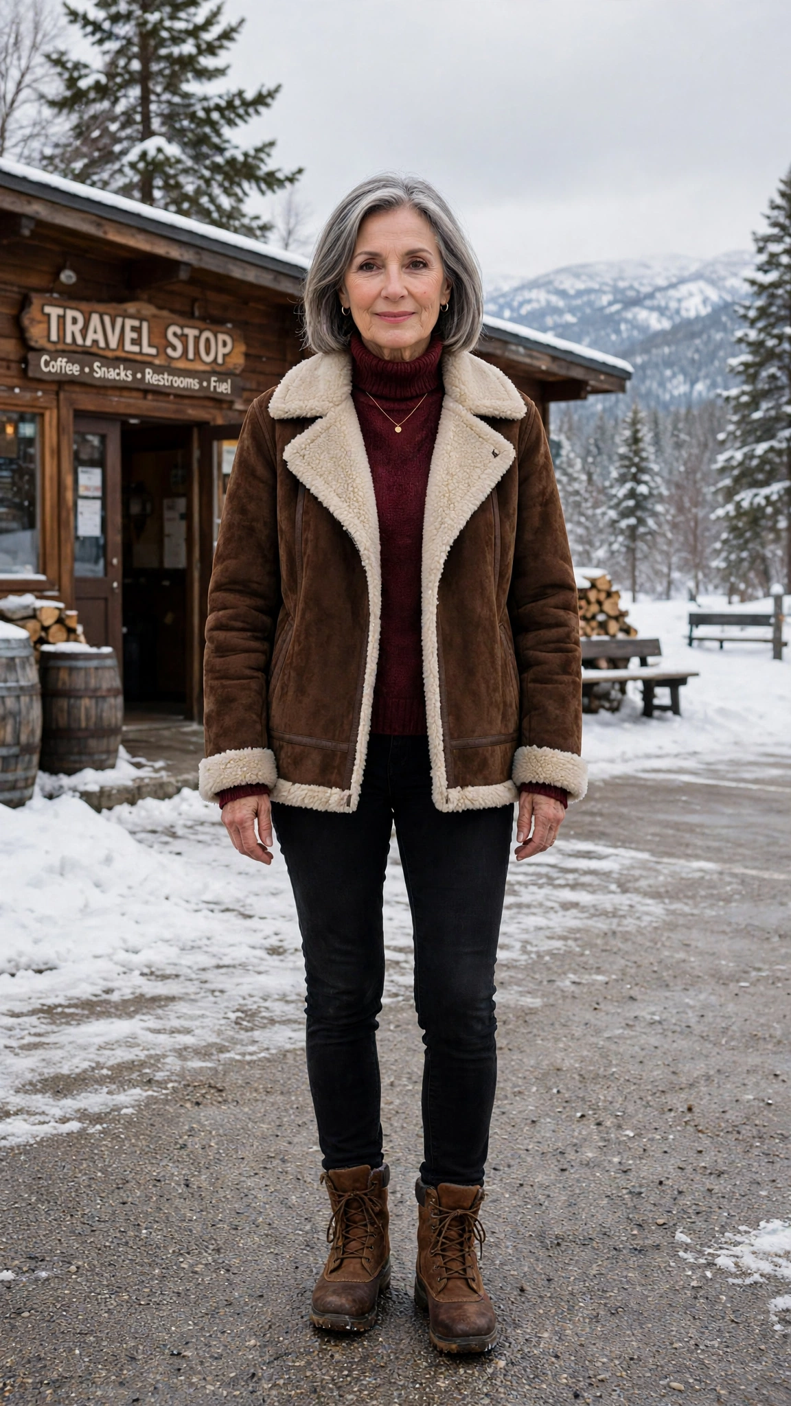 50 Women over 60 suede shearling jacket outfits for winter travel That Are Chic, Warm and Elegant - idea 5