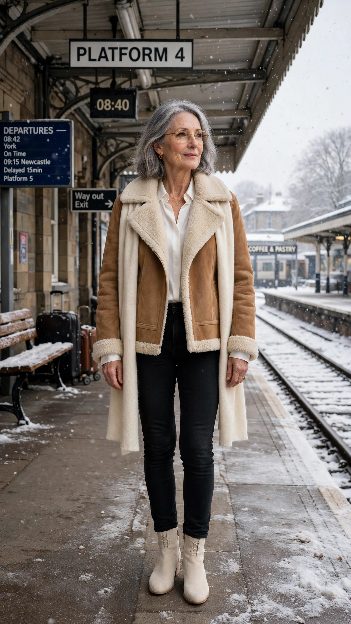 50 Women over 60 suede shearling jacket outfits for winter travel That Are Chic, Warm and Elegant - idea 7