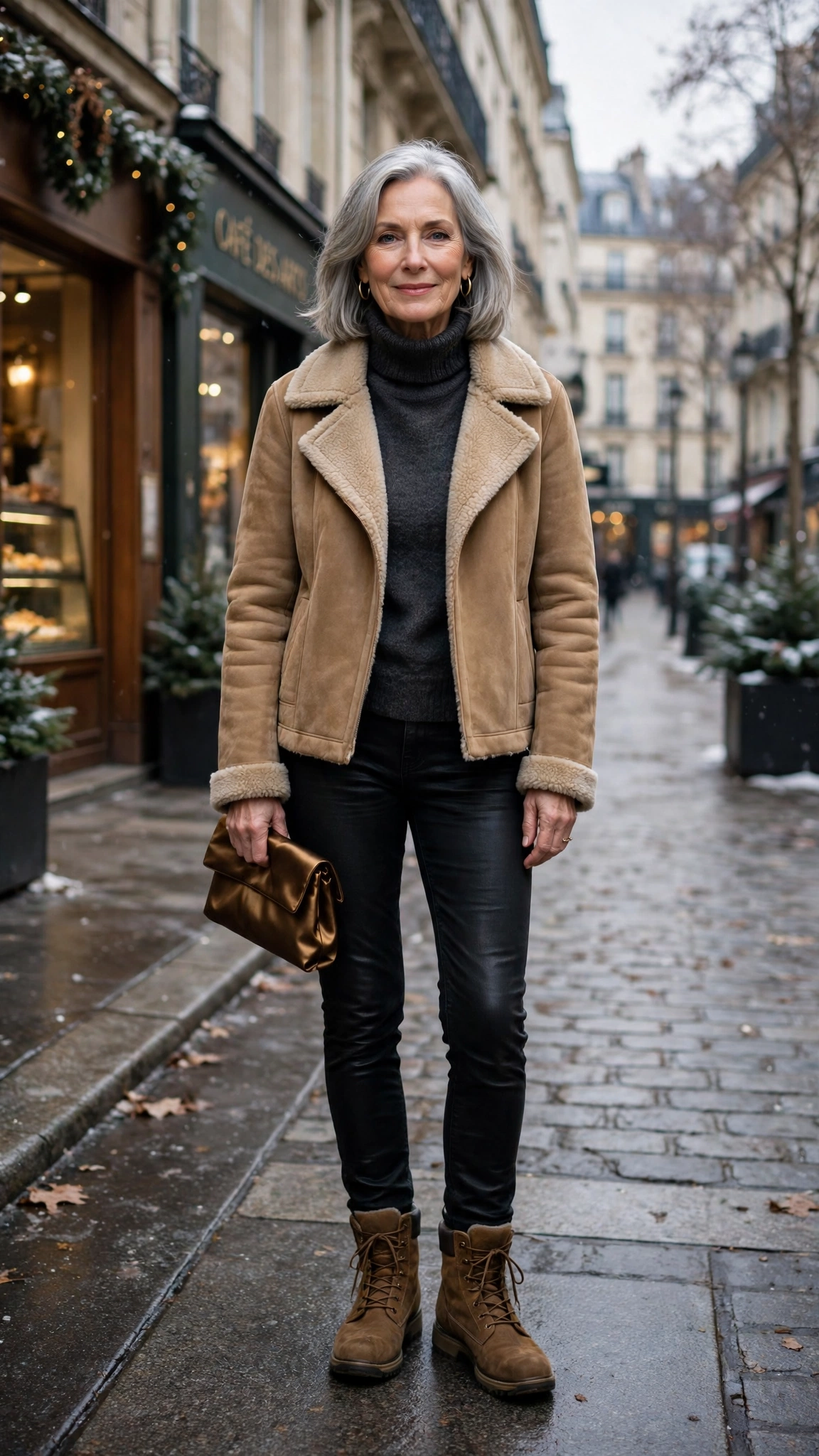 50 Women over 60 suede shearling jacket outfits for winter travel That Are Chic, Warm and Elegant - idea 9