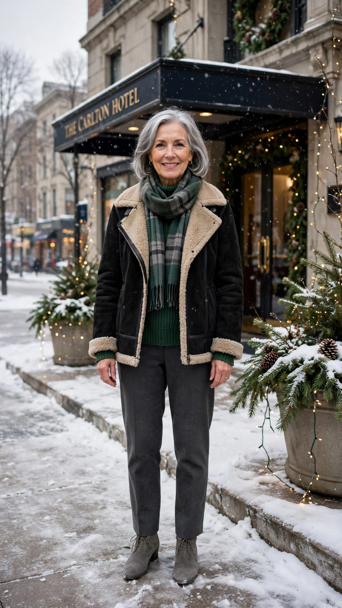 50 Women over 60 suede shearling jacket outfits for winter travel That Are Chic, Warm and Elegant - idea 10