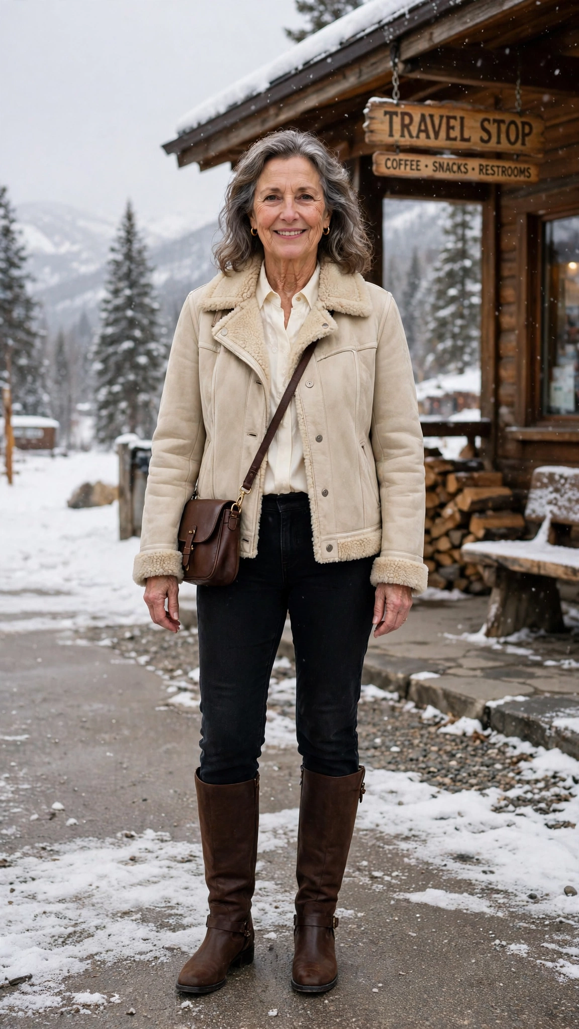 50 Women over 60 suede shearling jacket outfits for winter travel That Are Chic, Warm and Elegant - idea 11
