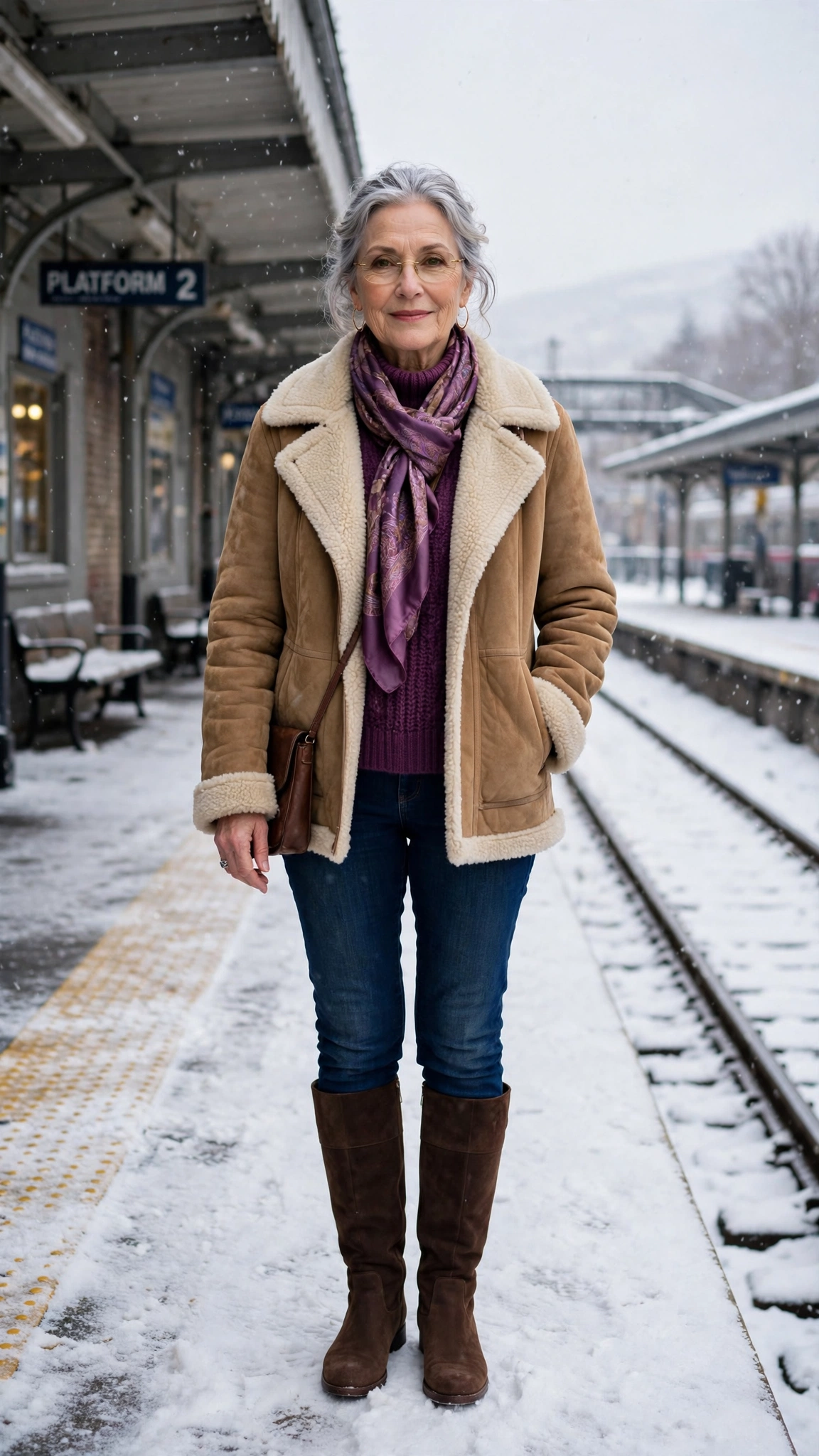 50 Women over 60 suede shearling jacket outfits for winter travel That Are Chic, Warm and Elegant - idea 12