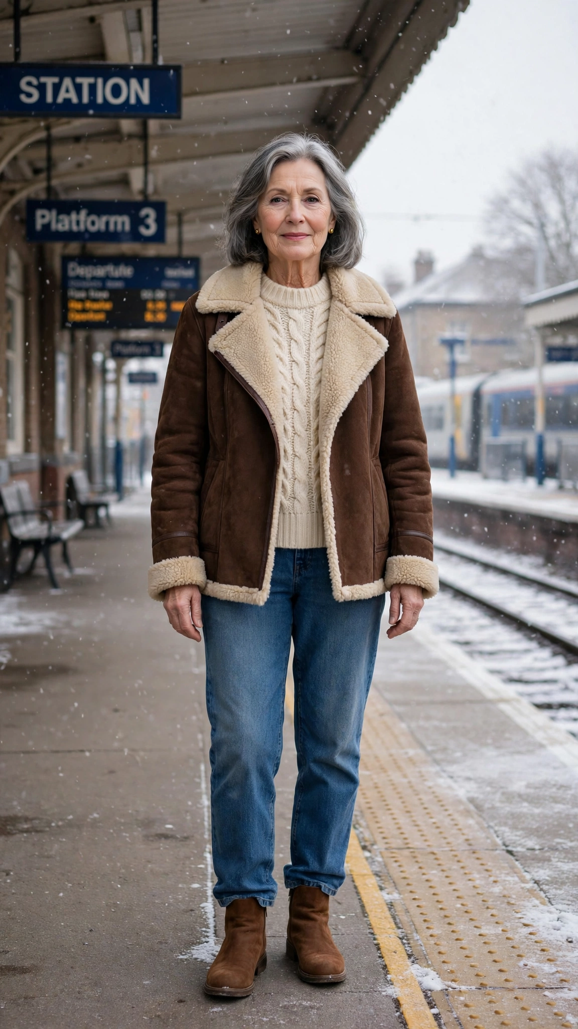50 Women over 60 suede shearling jacket outfits for winter travel That Are Chic, Warm and Elegant - idea 13