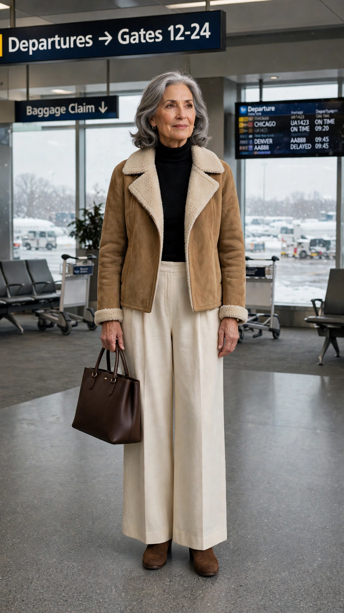 50 Women over 60 suede shearling jacket outfits for winter travel That Are Chic, Warm and Elegant - idea 14