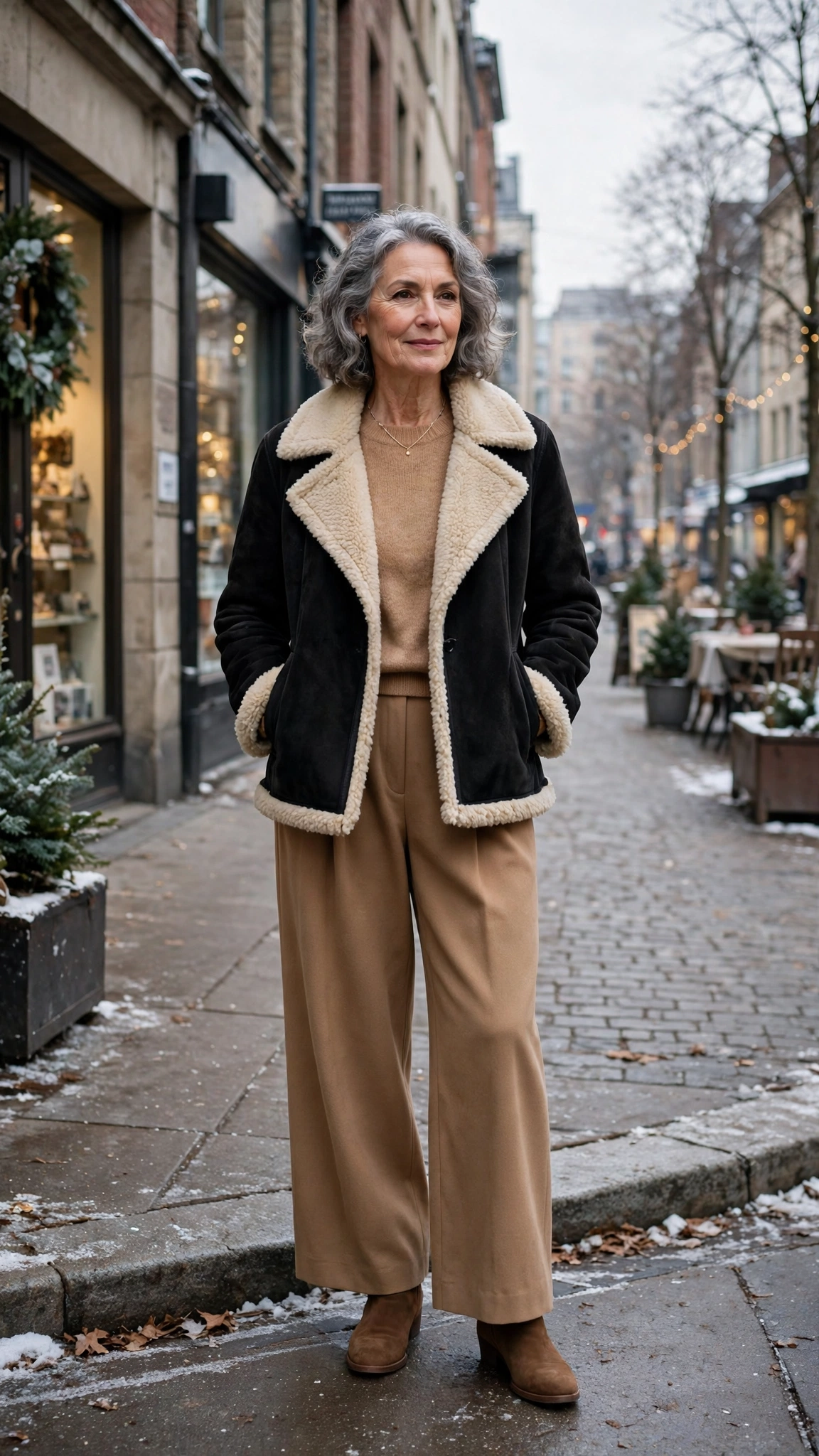 50 Women over 60 suede shearling jacket outfits for winter travel That Are Chic, Warm and Elegant - idea 15