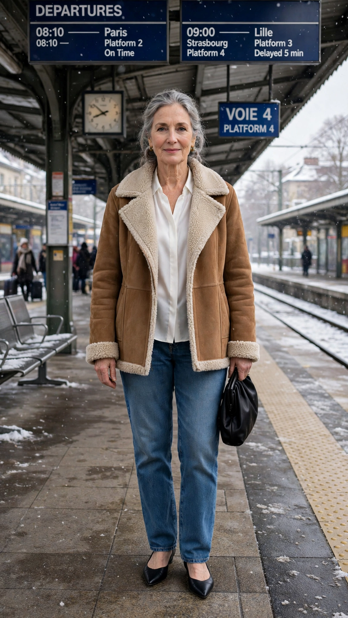 50 Women over 60 suede shearling jacket outfits for winter travel That Are Chic, Warm and Elegant - idea 19