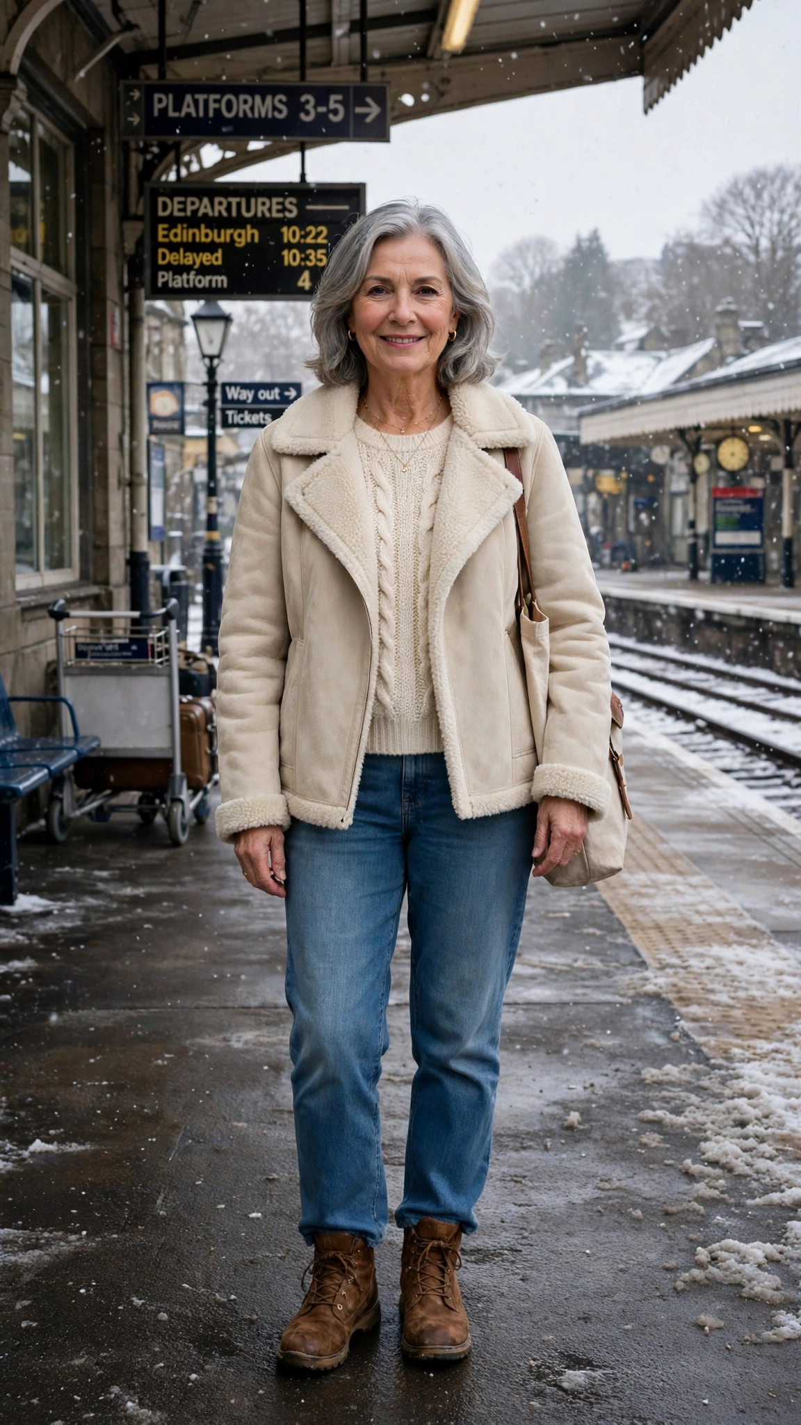 50 Women over 60 suede shearling jacket outfits for winter travel That Are Chic, Warm and Elegant - idea 25