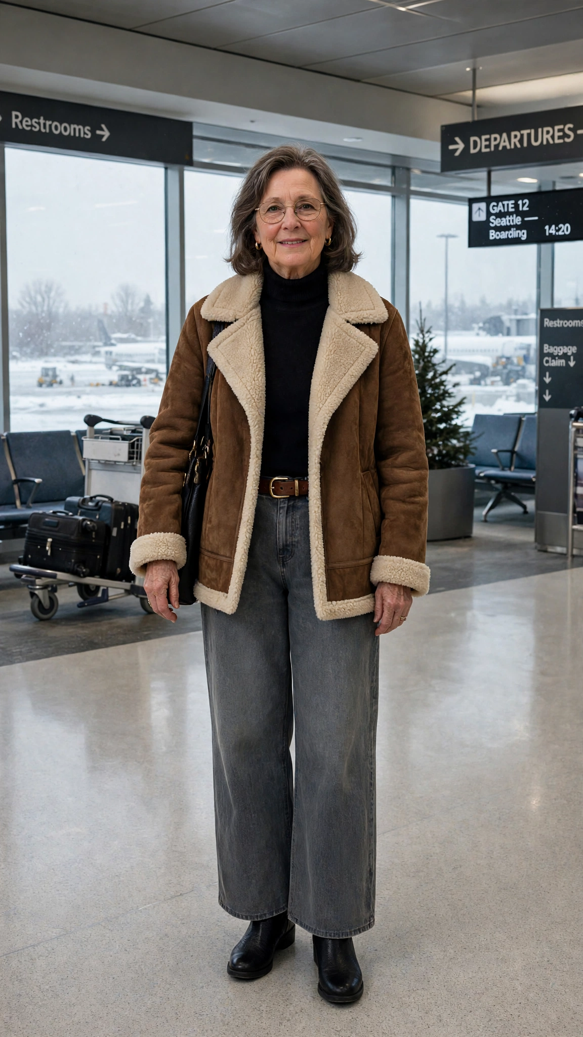 50 Women over 60 suede shearling jacket outfits for winter travel That Are Chic, Warm and Elegant - idea 26