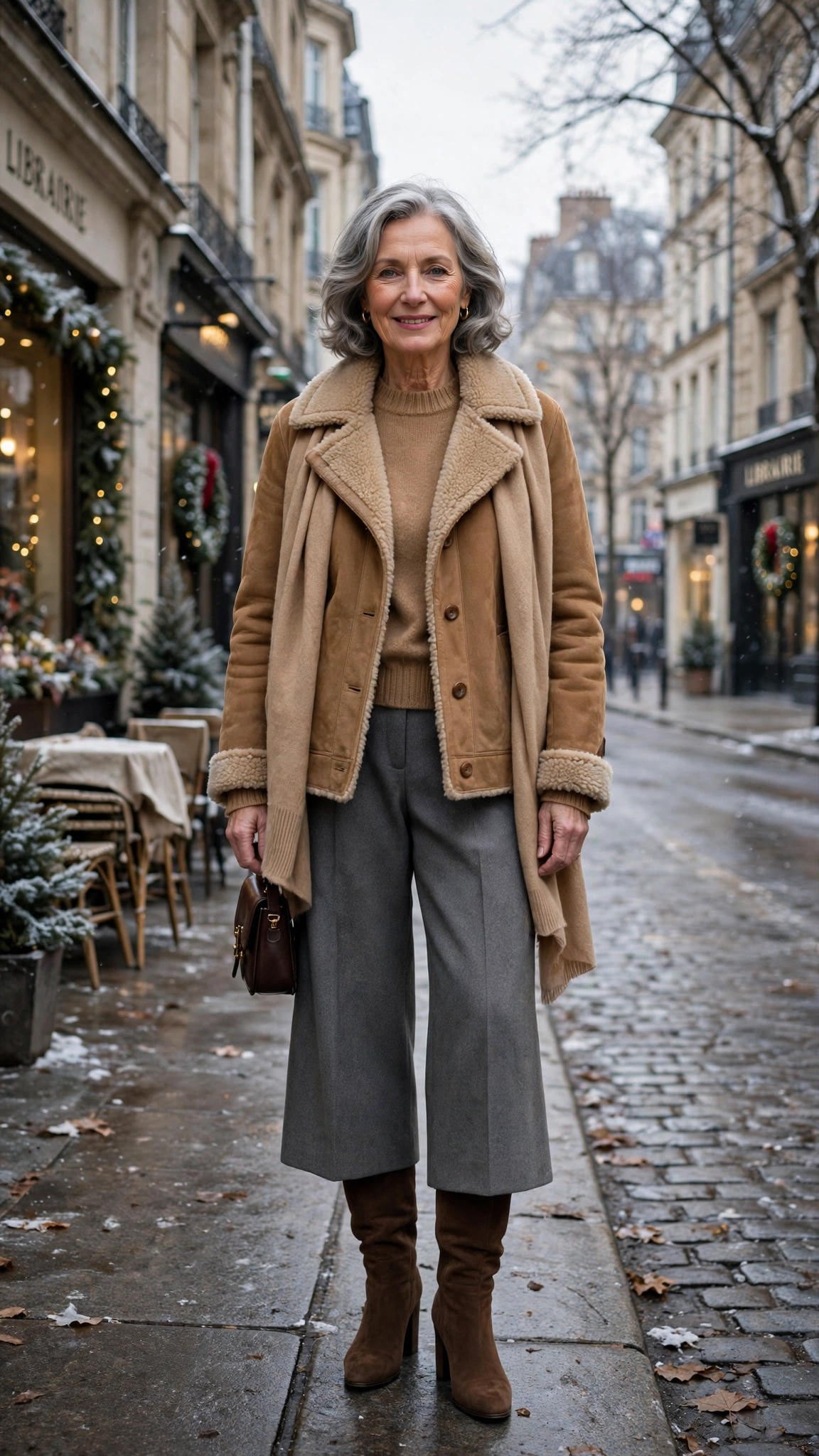 50 Women over 60 suede shearling jacket outfits for winter travel That Are Chic, Warm and Elegant - idea 27