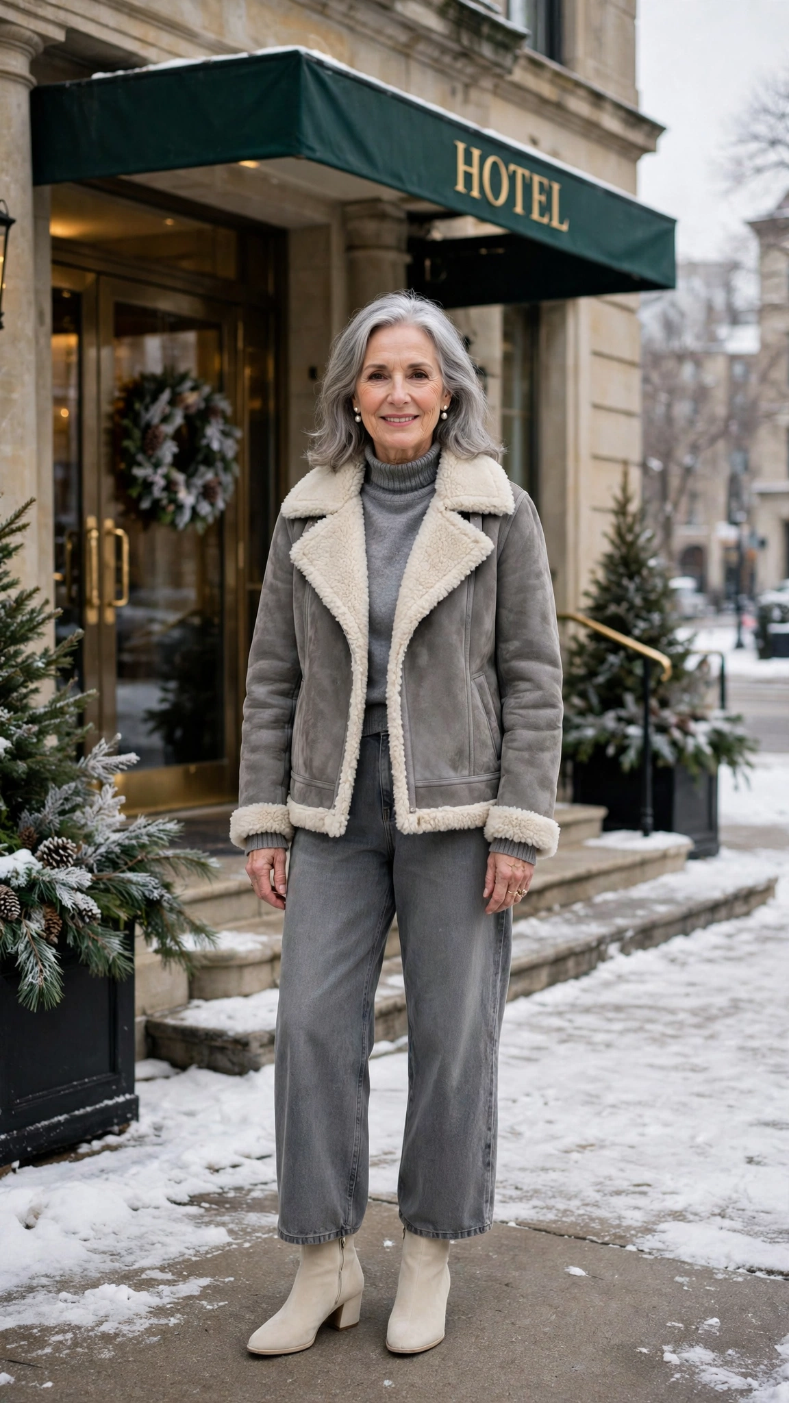 50 Women over 60 suede shearling jacket outfits for winter travel That Are Chic, Warm and Elegant - idea 28