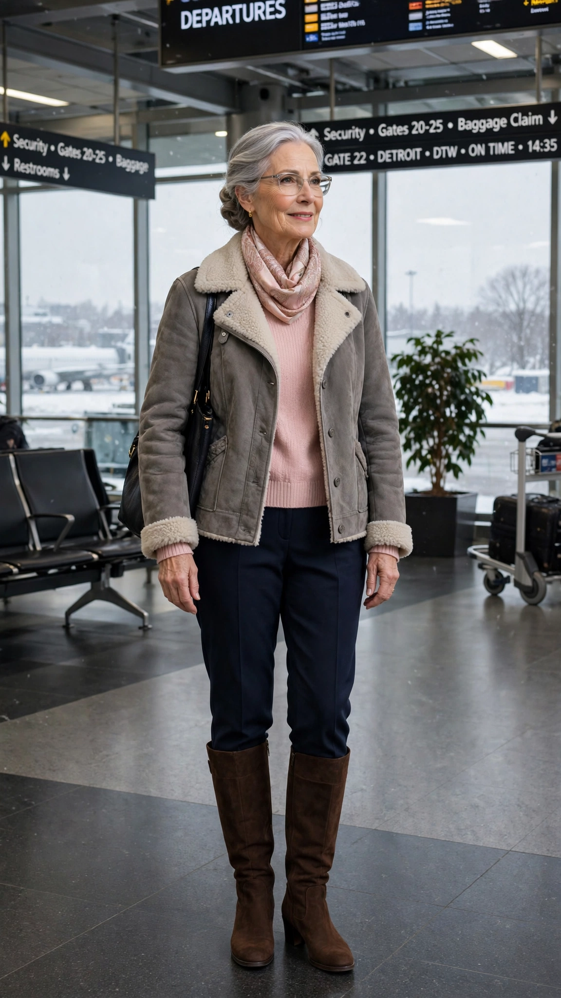 50 Women over 60 suede shearling jacket outfits for winter travel That Are Chic, Warm and Elegant - idea 32