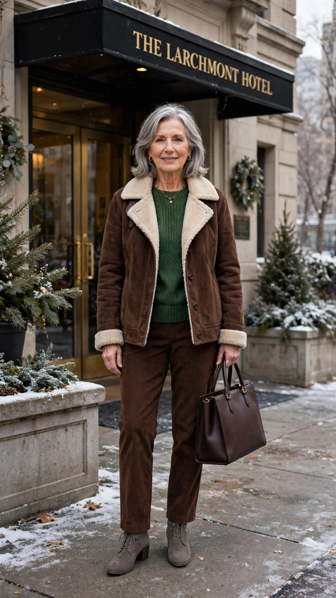 50 Women over 60 suede shearling jacket outfits for winter travel That Are Chic, Warm and Elegant - idea 34