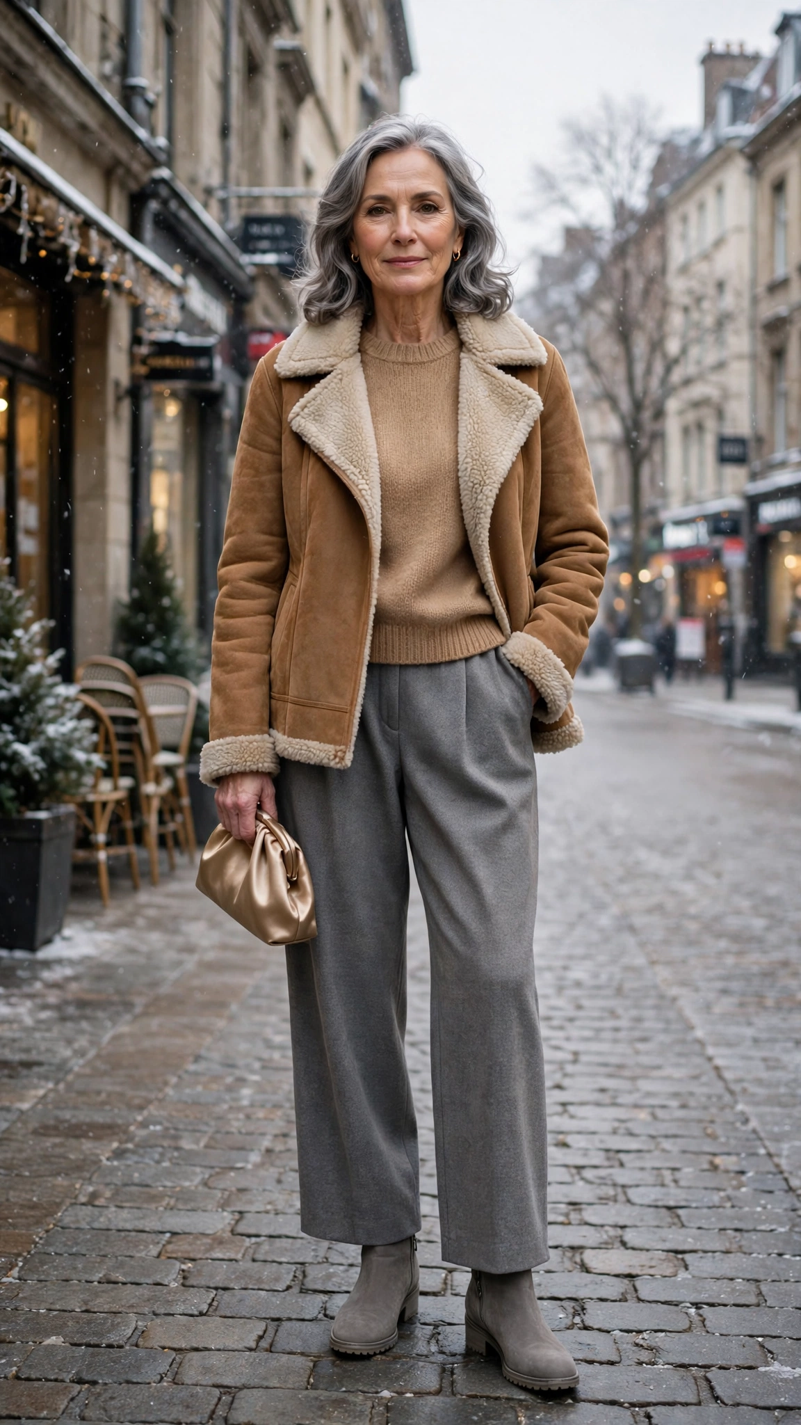 50 Women over 60 suede shearling jacket outfits for winter travel That Are Chic, Warm and Elegant - idea 39