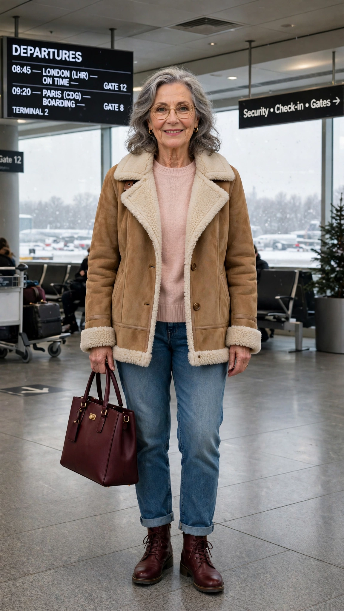 50 Women over 60 suede shearling jacket outfits for winter travel That Are Chic, Warm and Elegant - idea 44