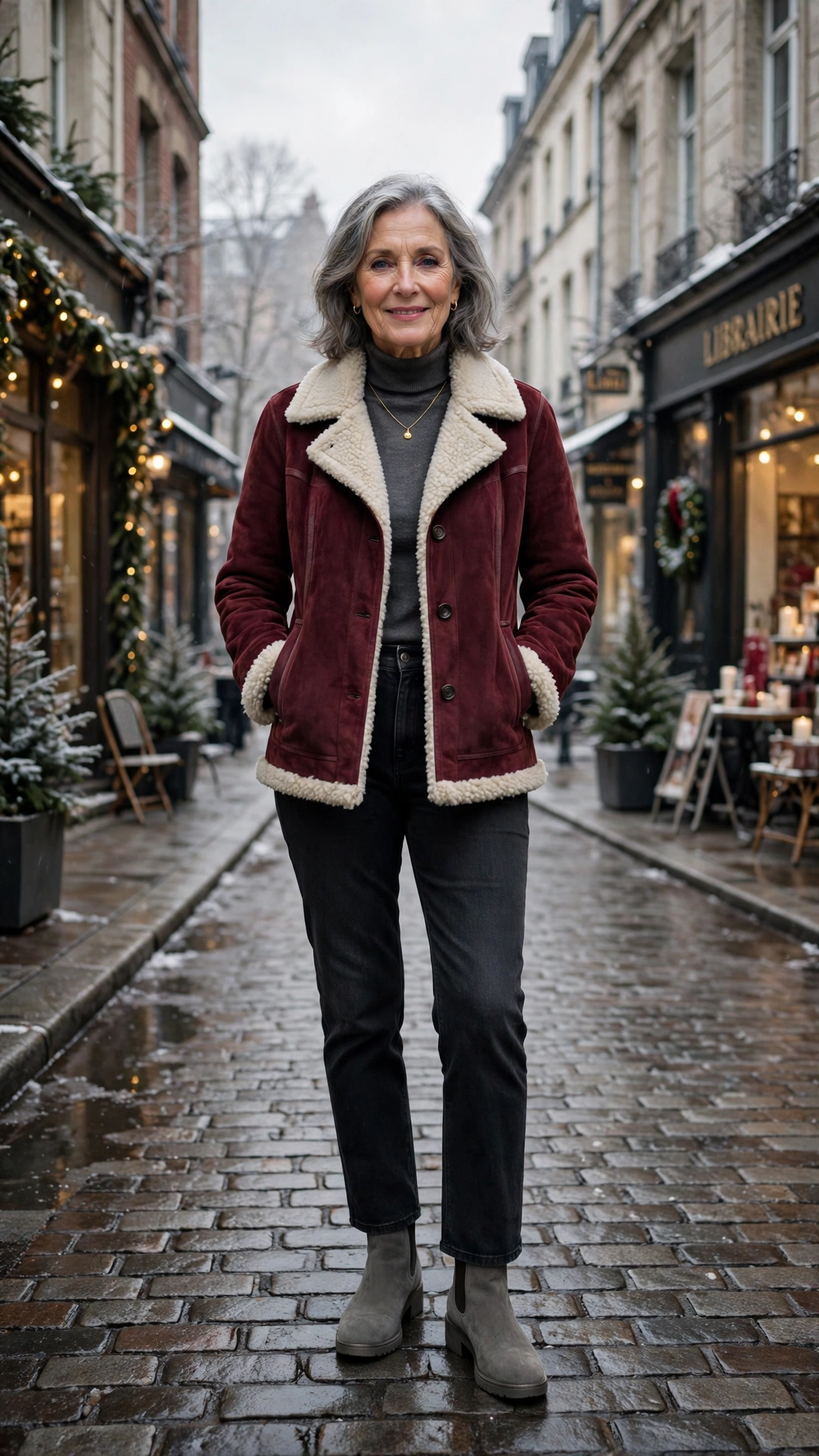 50 Women over 60 suede shearling jacket outfits for winter travel That Are Chic, Warm and Elegant - idea 45