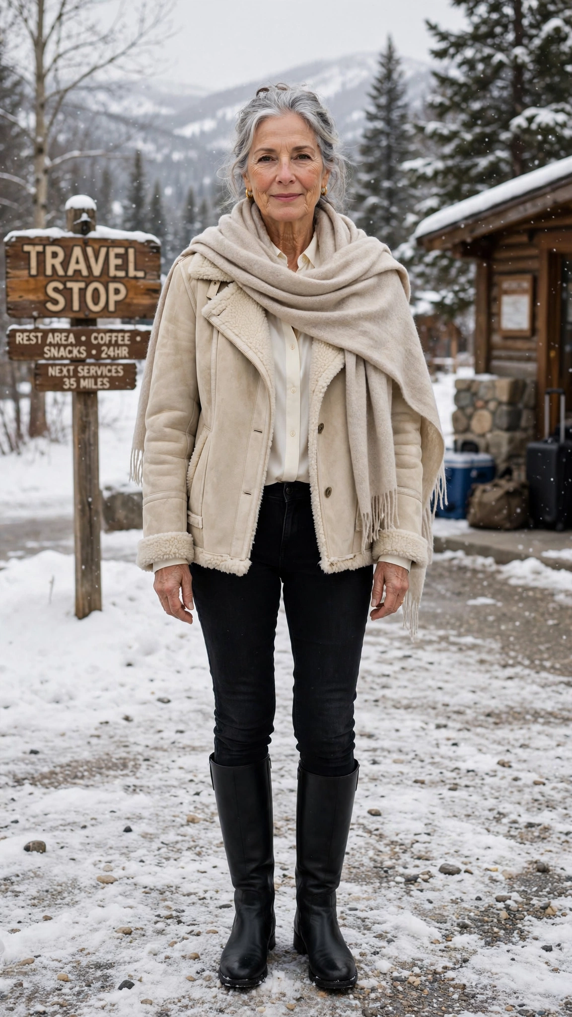 50 Women over 60 suede shearling jacket outfits for winter travel That Are Chic, Warm and Elegant - idea 47