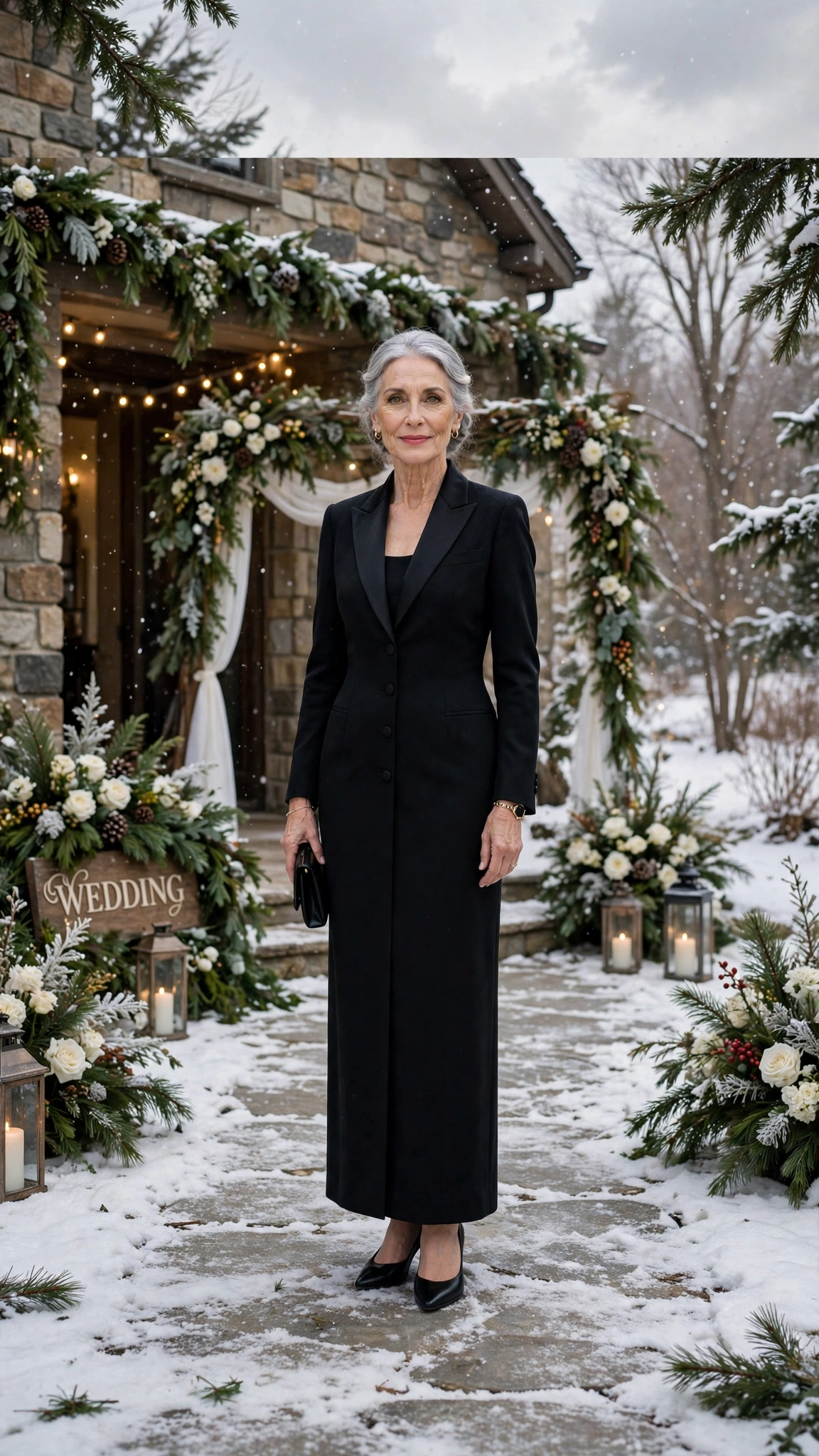 Black tuxedo dress with classic pumps