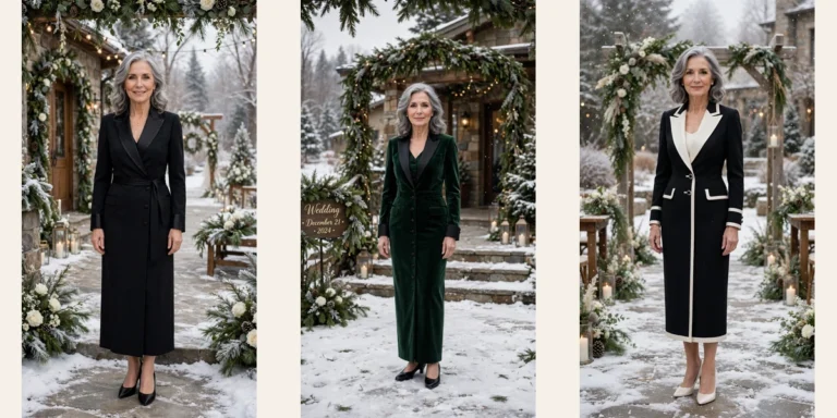 25 Women over 60 tuxedo dress outfits for winter weddings That Are Chic, Warm and Elegant