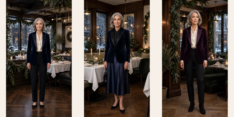 40 Women over 60 velvet tuxedo jacket outfits for formal winter dinners That Are Chic, Warm and Elegant