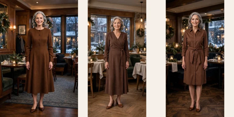 22 Women over 70 chocolate brown dress outfits for winter dinners That Are Chic, Warm and Elegant