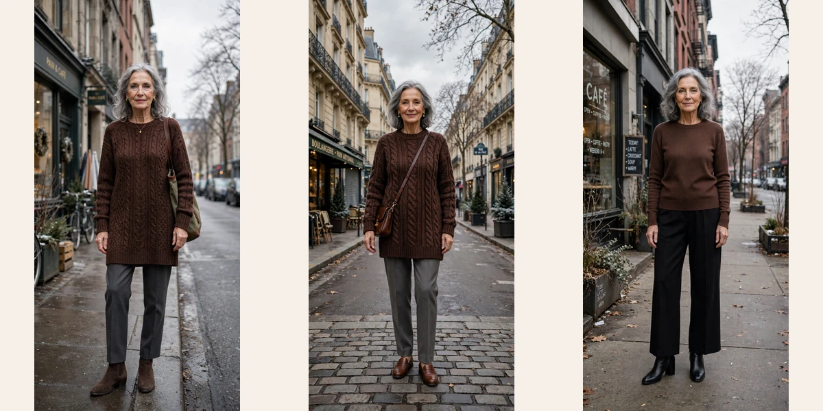 25 Women over 70 chocolate brown knit outfits for January weekends That Are Chic, Warm and Elegant