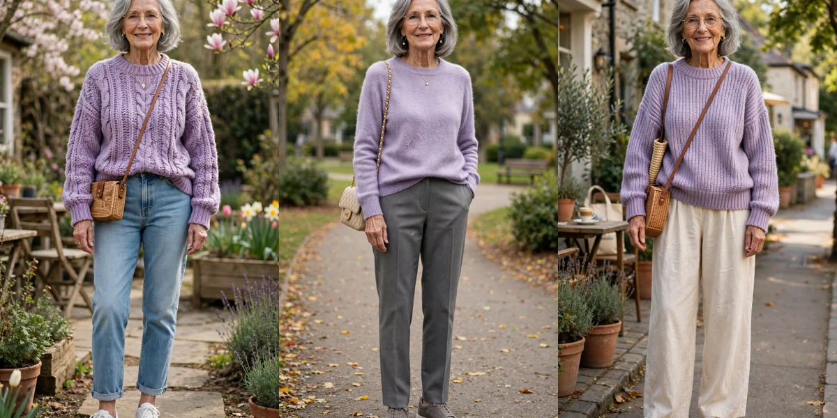 38 Women Over 70 Lavender Sweater Outfits for Spring Weekends That Are Fresh, Chic and Easy to Wear