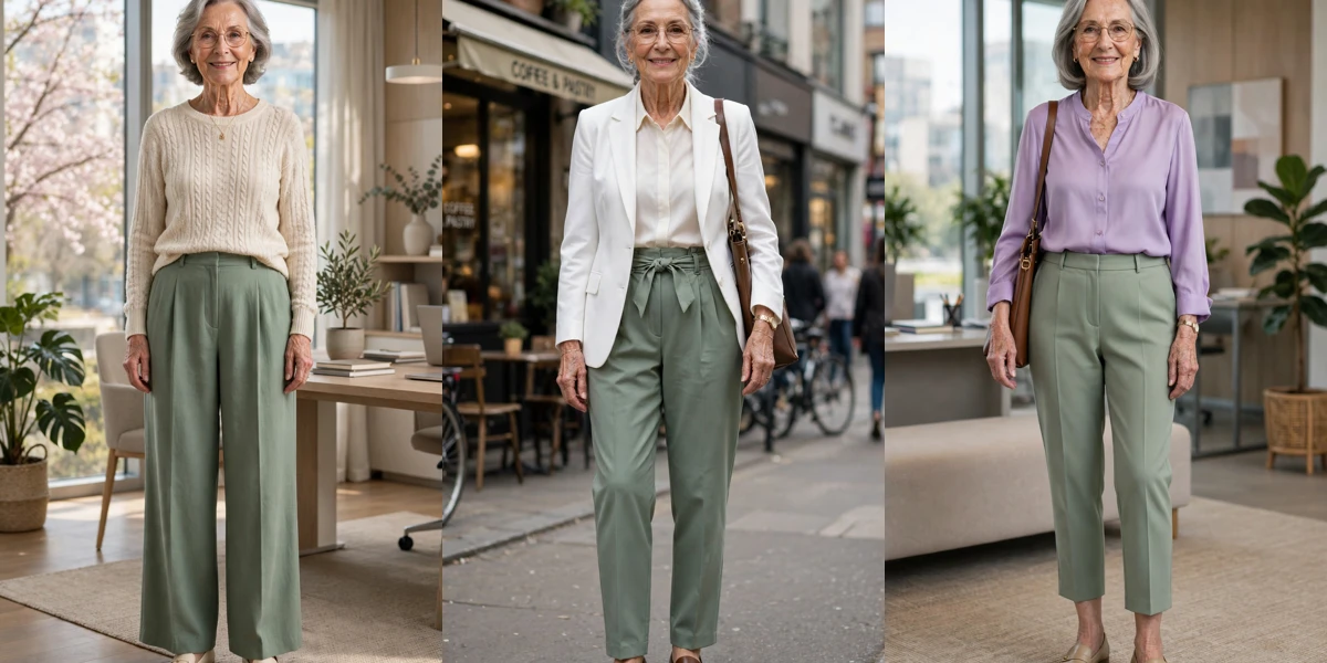 20 Women Over 70 Sage Green Trouser Outfits for March Office Days That Are Fresh, Chic and Easy to Wear