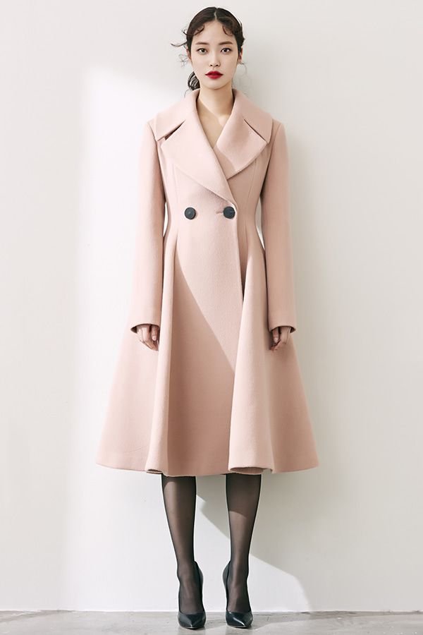Blush pink Wool Wrap Coat Over a Lace Midi Dress
