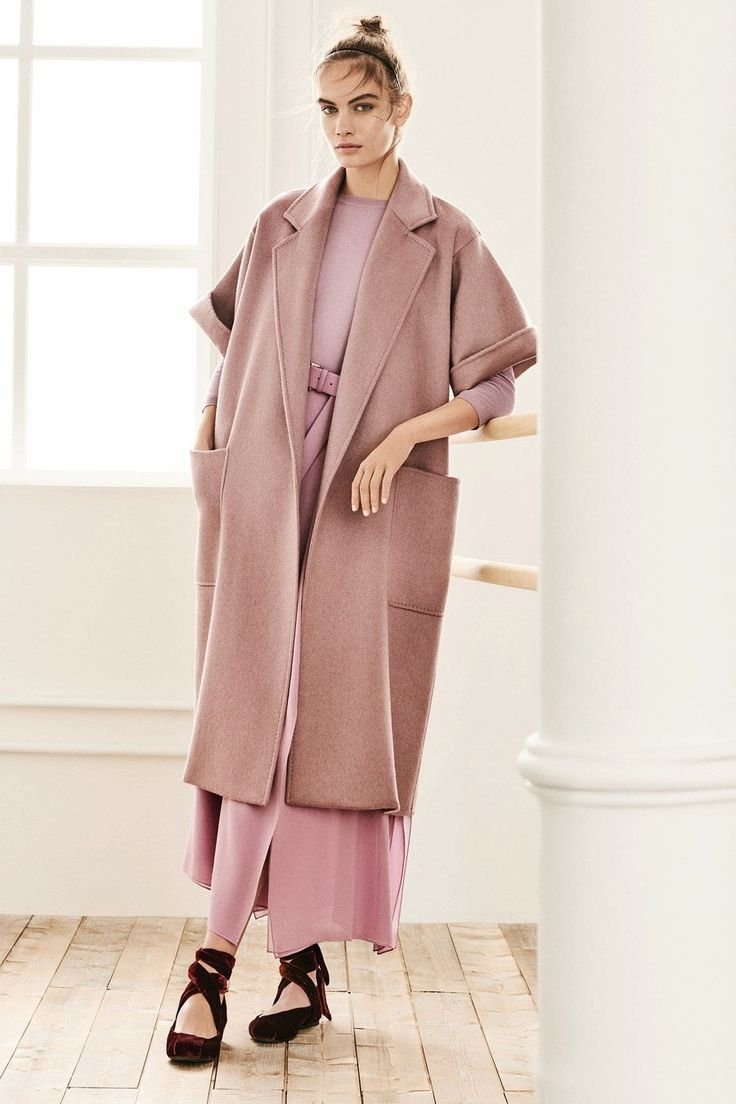 Dusty rose Wool Wrap Coat Over a Chiffon Midi Dress