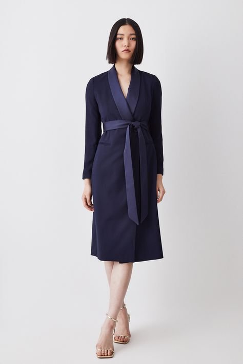 Midnight blue Wool Wrap Coat Over a Velvet Midi Dress