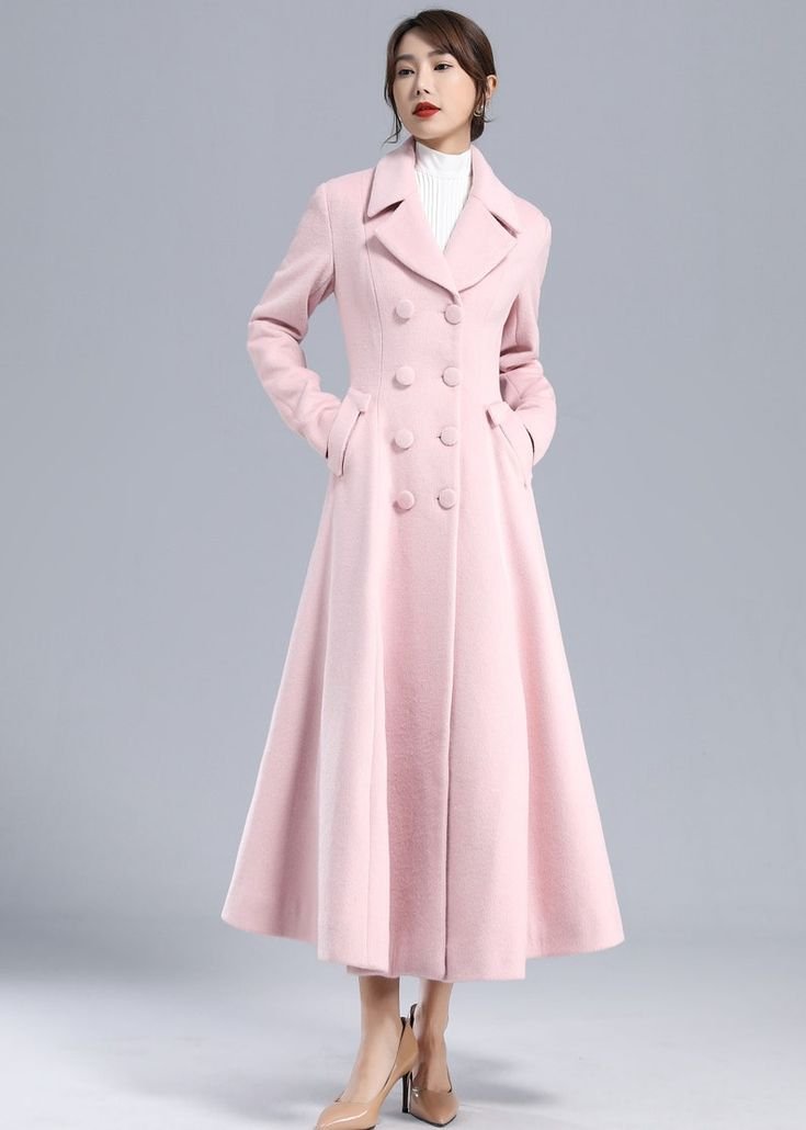Pale pink Wool Wrap Coat Over a Lace Midi Dress